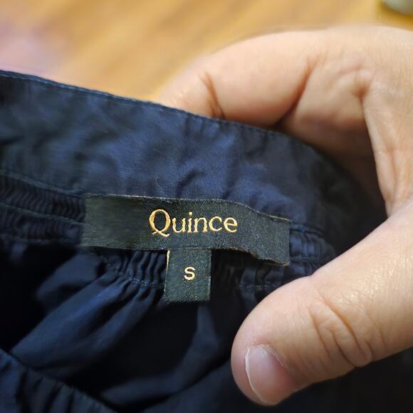 Quince Organic Cotton Navy Split Neck Flutter Sleeve Top S - Picture 2 of 6